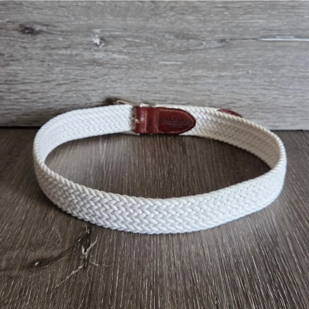 Limited Woven White Belt with Brown Leather Accents Small/Medium